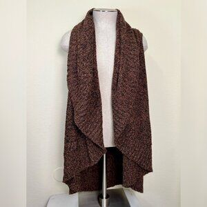 FEVER Brown & Black Marled Open Front Draped Cardigan Vest Extra Large